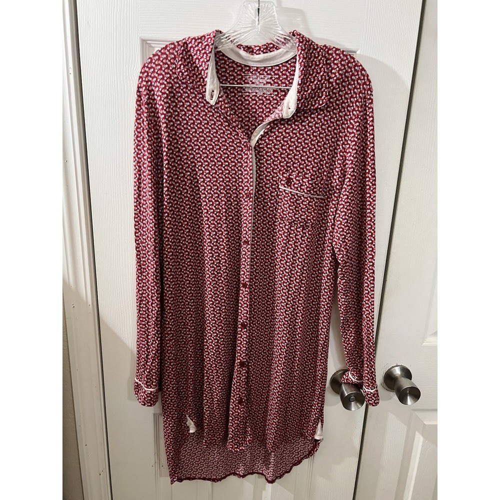 Victoria's Secret Pink & Red Short Nightgown Button-Up Collared Size‎ Large